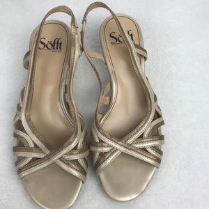 Sofft Sz 6 Slingback Cork Heel Tan Pump Sandals